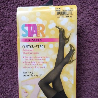 Spanx sz B Backdrop Black 2 Way Diagonal Patterned Shaping Tights Style 2156 NWT